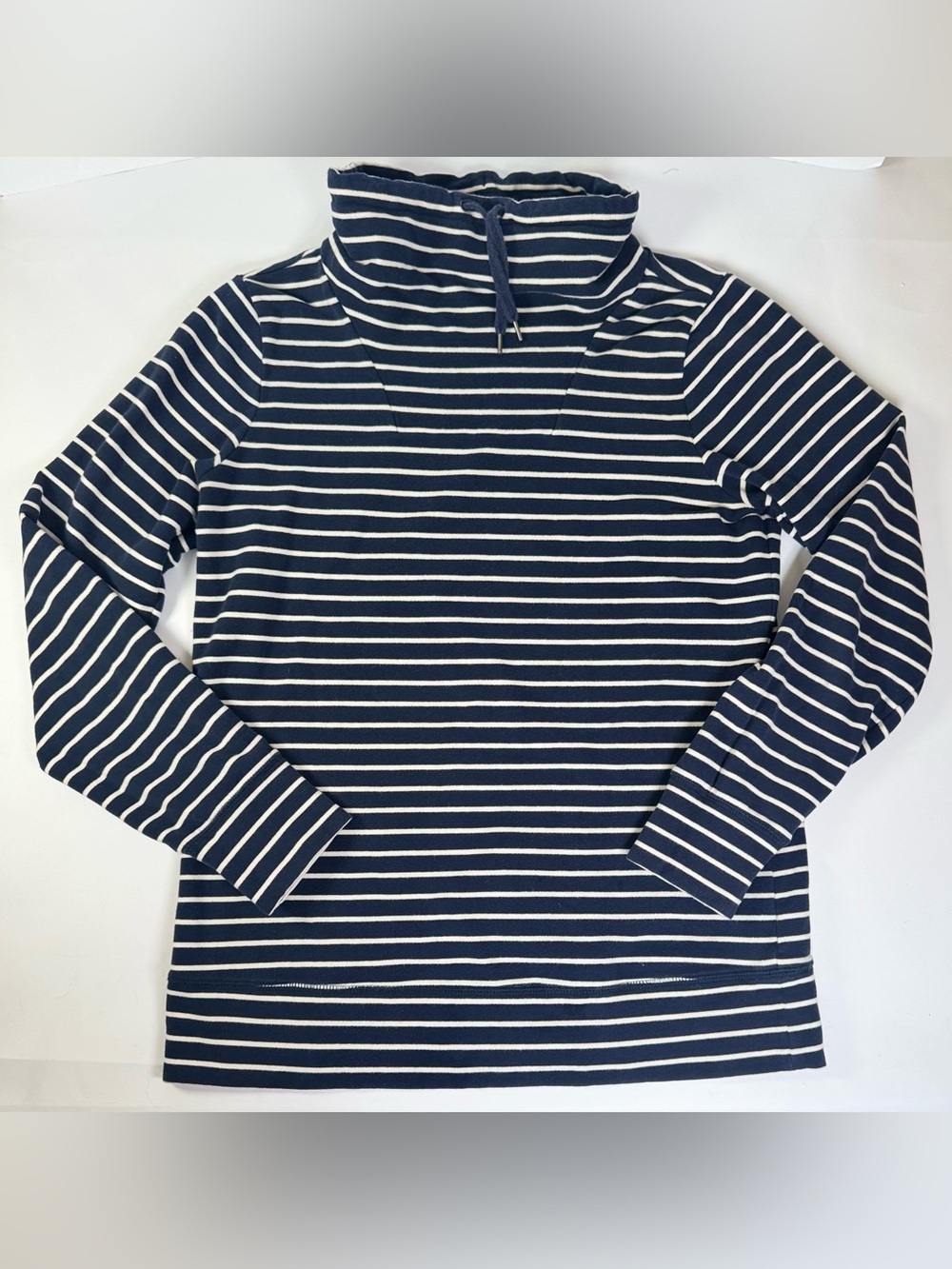 L.L. Bean Nautical Navy and White Striped  Funnel Neck Top Small
